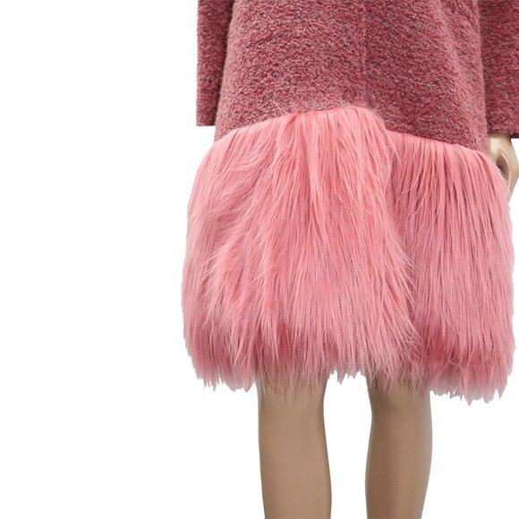 Pink Sherpa Teddy Faux Fur Hem Trench Coat S/M - Picture 5 of 6